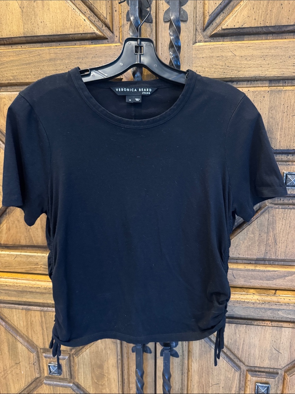 Veronica Beard Black Short Sleeve Crop Tee with Side Ties Size M